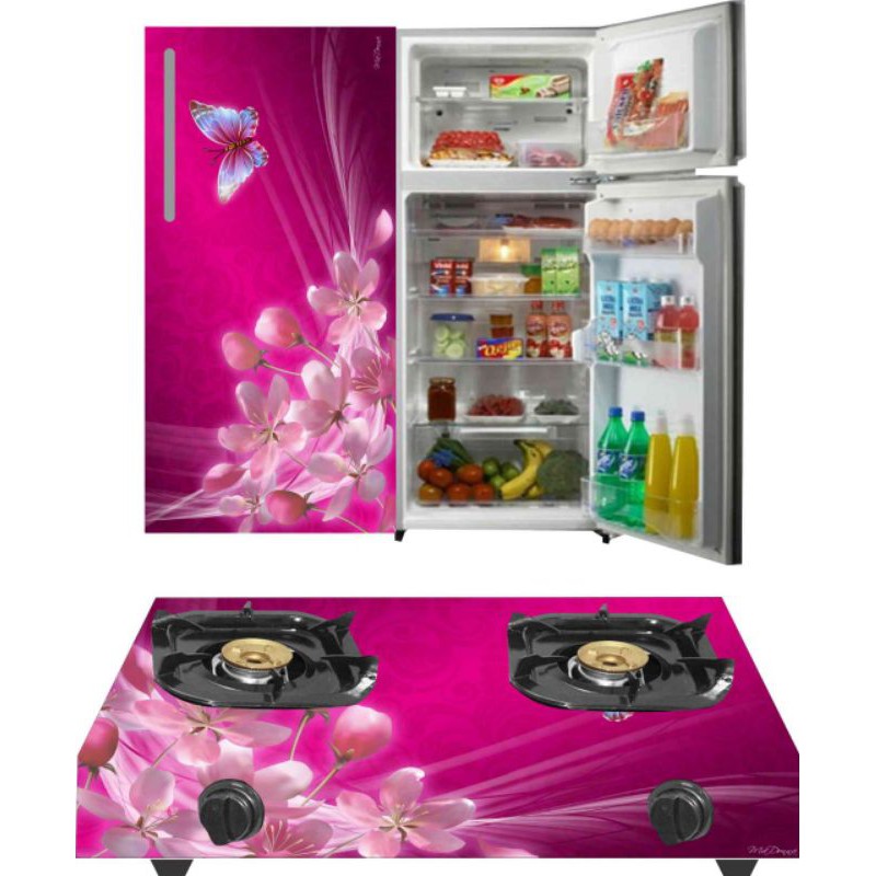 stiker kulkas satu pintu dan kompor gas yang dua tungku