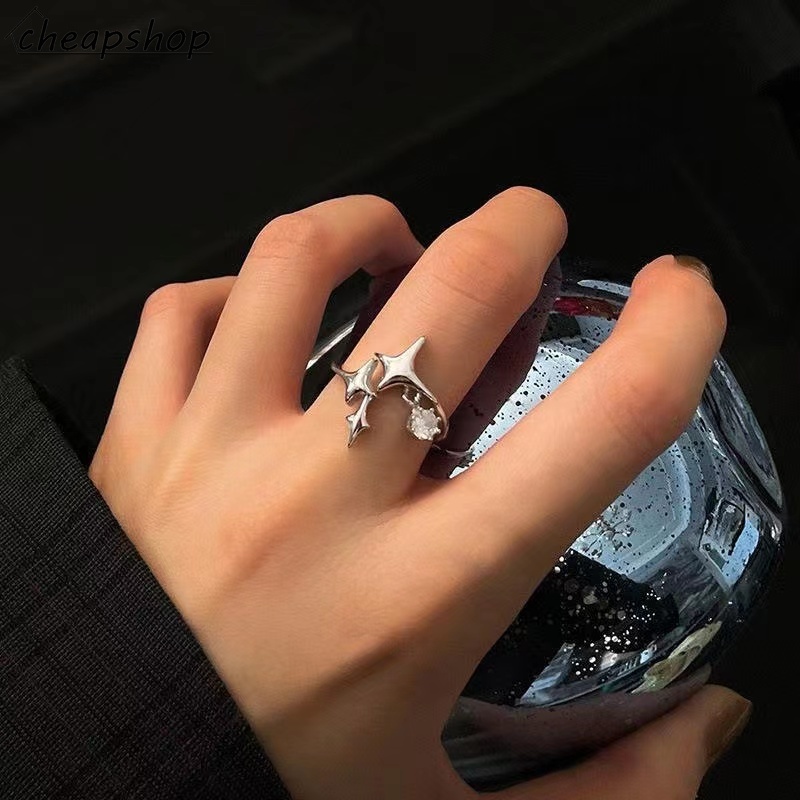 IFYOU Cincin Jari Silver Hias Permata Pink Gaya Vintage Korea Untuk Wanita