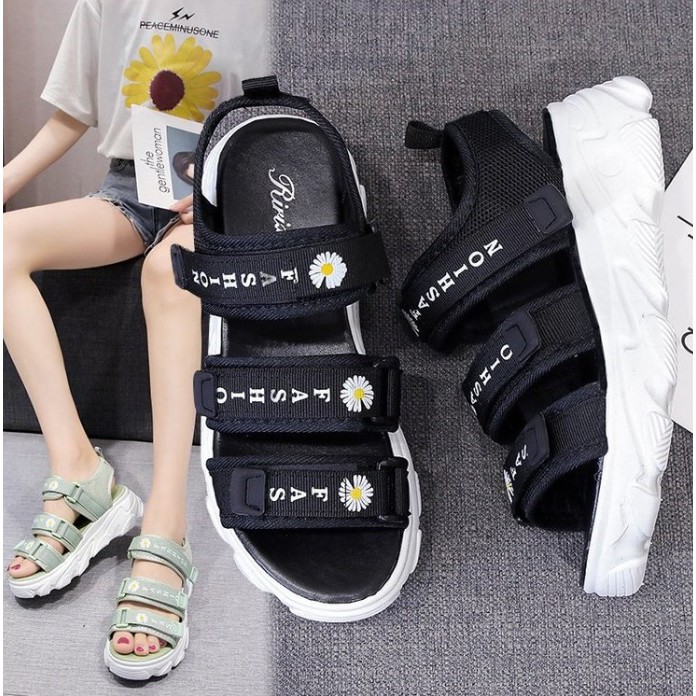 TBIG [COD] Sandal Gladiator 3 Tali Strap FLOWER Wanita Import Korea Style Santai Gunung Wanita