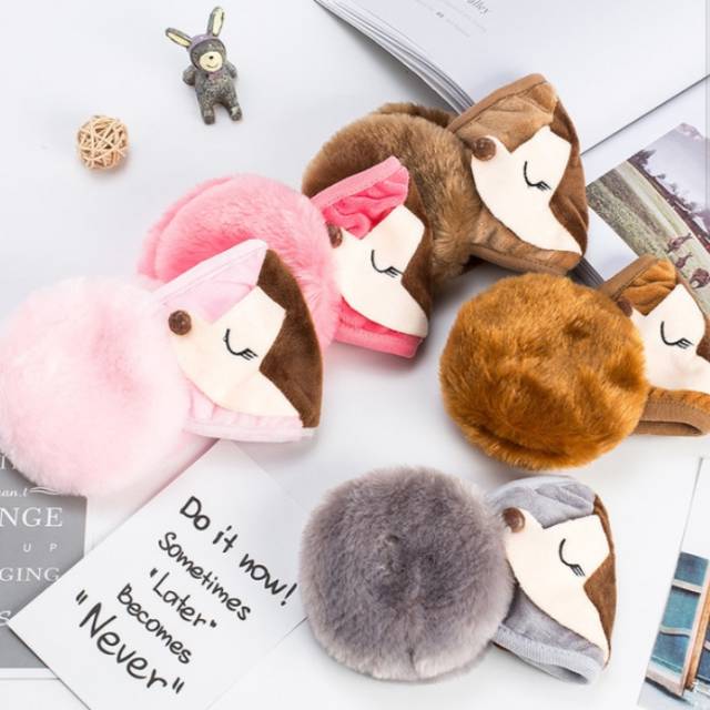 masker anak boneka bulu tutup telinga mickey import