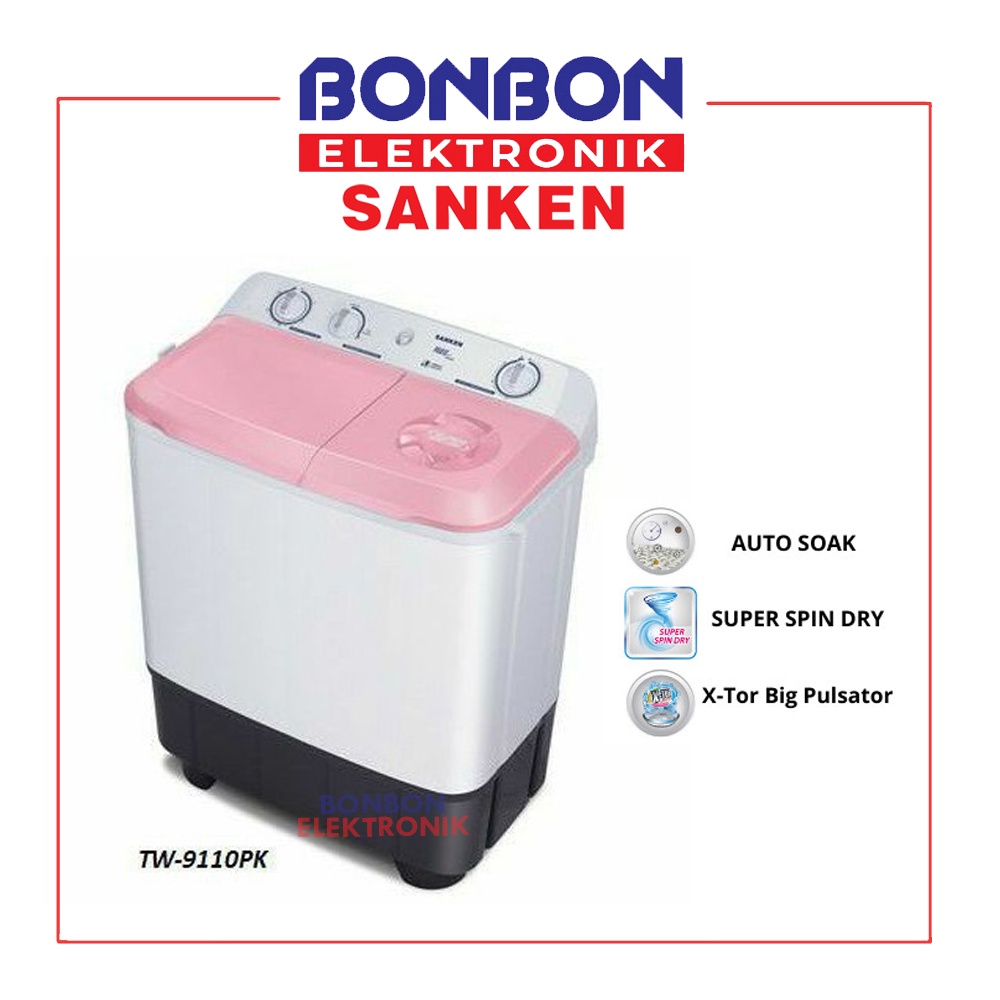 Sanken Mesin Cuci 2 Tabung 7KG TW-9110 PK / TW 9110 / TW-9110PK