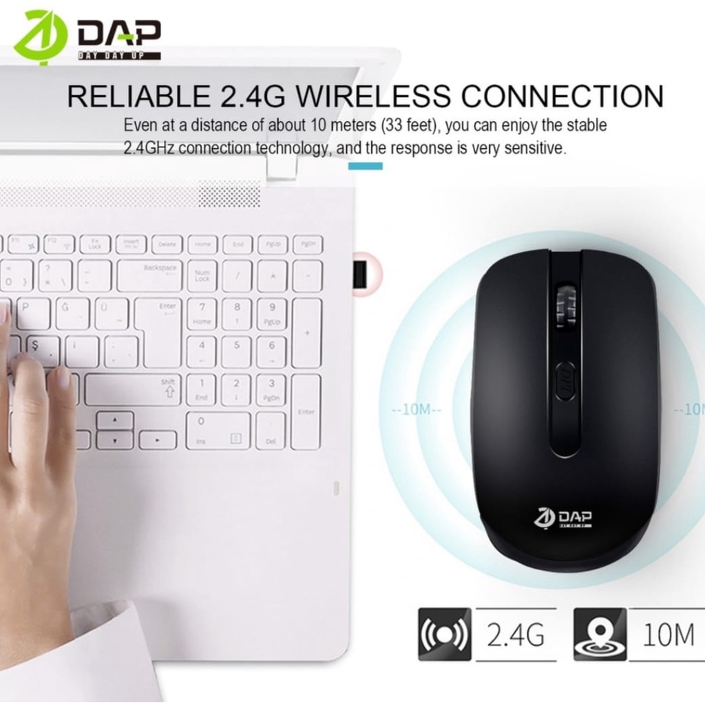 Mouse Bluetooth Wireless DAP W017 2.4GHz Silent Optical Wired 1200DPI Original Free Baterai-Mouse Bluetooth Wireless PC Komputer-Laptop-Windows,Linux.Mac Os Silent