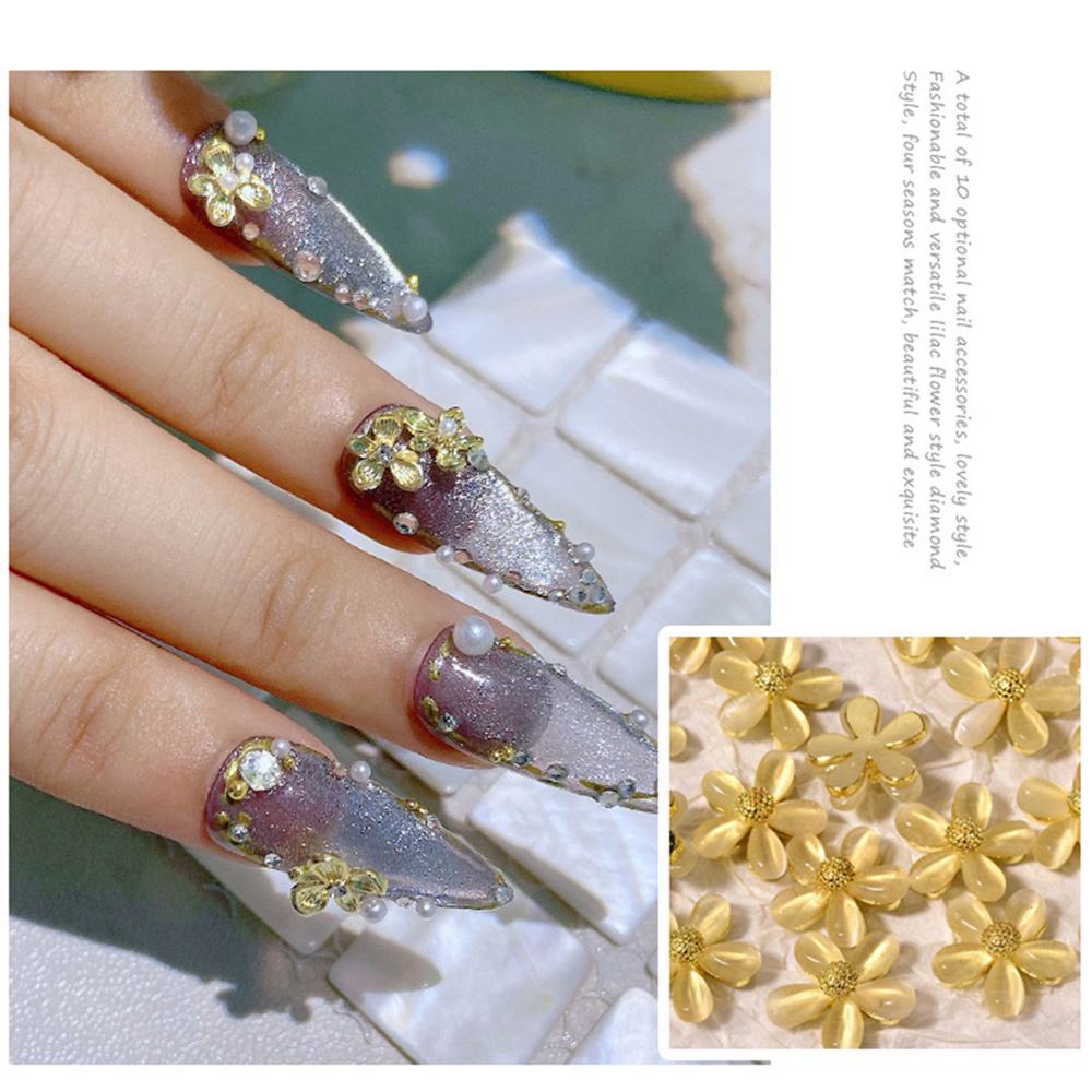 Mxbeauty Bunga Perhiasan Kuku Emas 1/5Pcs Gaya Jepang Bahan Metal Alloy Manicure Aksesoris