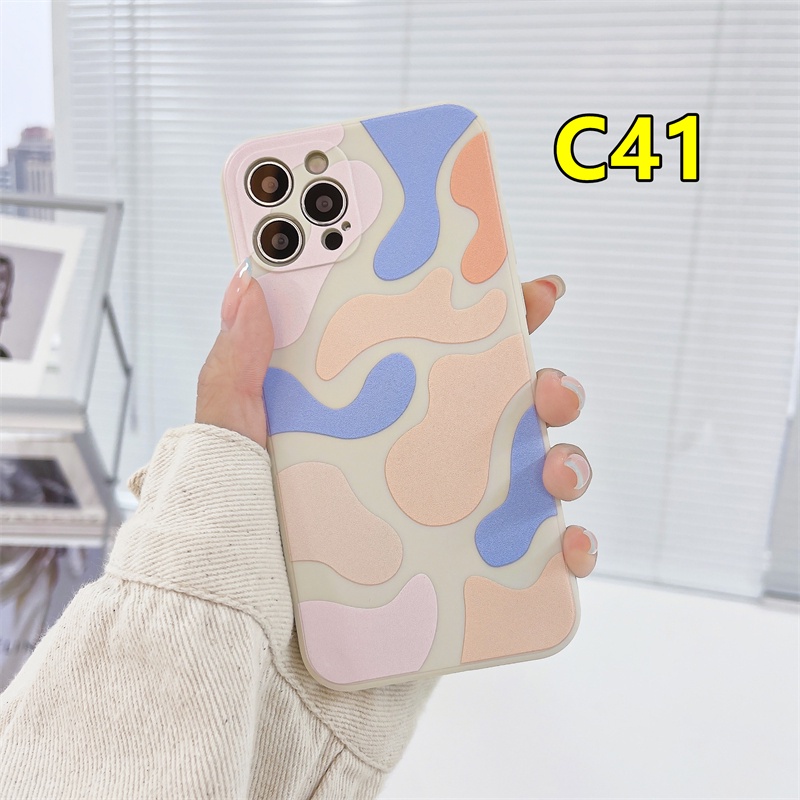 Casing Realme C11 2021 C21Y C15 C21 C25 C20 C3 C12 C25S 5 5S 5i C17 7i C1 C25Y C2 C3i 6i C20A realme Narzo 20 10 10A 20A 30A A54 A15 A16 A9 A5 A7 A5S A95 A53 A33 Y12 Y20 A12 Trend Morandi Geometry Colorful Leopard Print Straight Cube Soft Case-#C41