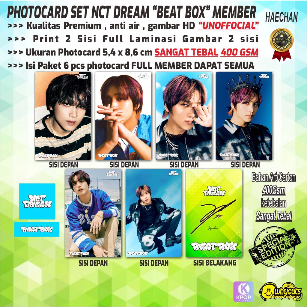 PHOTOCARD FULL SET PREMIUM UNOFFICIAL NCT DREAM BEATBOX MEMBER / PRINT 2 SISI / FULL LAMINASI / SUPER TEBAL / ANTI AIR / 6 PCS