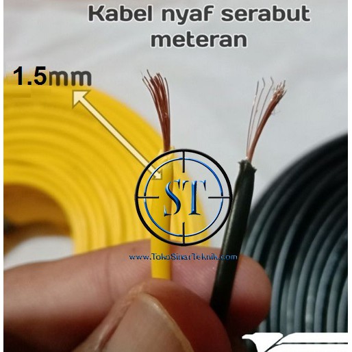 3 Warna @3M Kabel Serabut NYAF 1.5mm Isi Tembaga Asli 1 Jalur Bisa Di solder