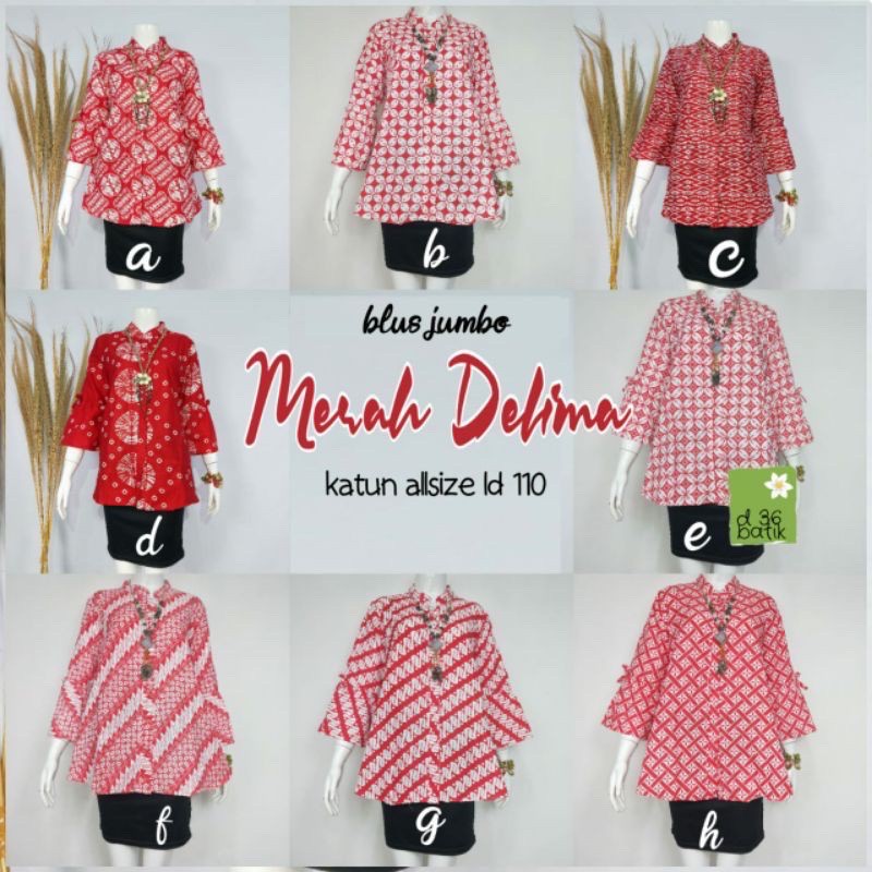 Blus Jumbo Merah Delima Batik Red Ruby Batik Seragam Batik Modern Casual Kerja Seragam Muslim