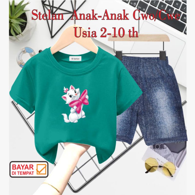 ((IB))SETELAN ANAK PEREMPUAN SEMI JEANS/KUCING MARIE DIGITAL SABLON