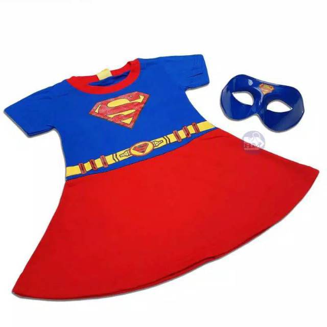 kostum dress setelan anak perempuan supergirl / dress supergirl dapat topeng