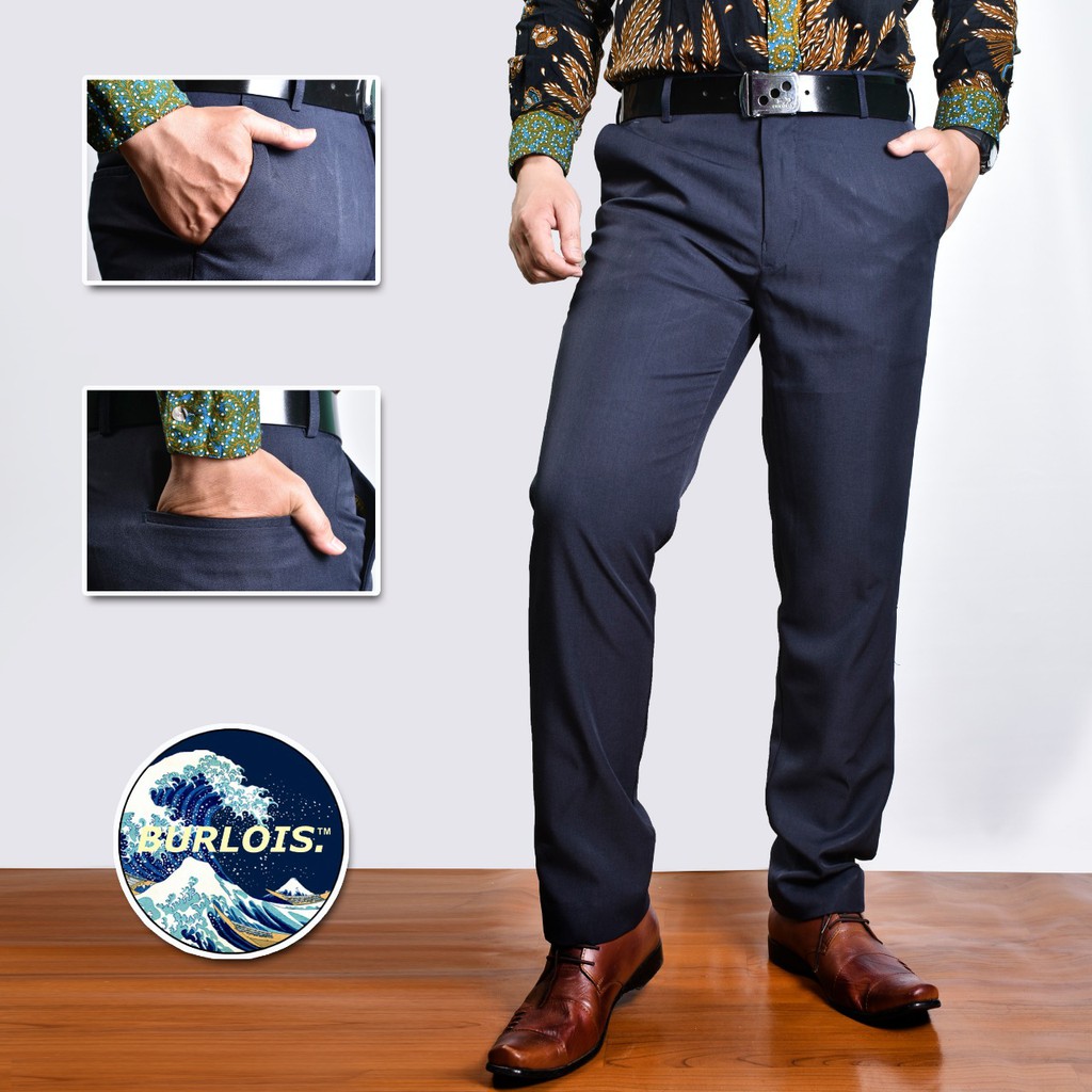 Burlois Original Celana Panjang Formal Slimfit Kantoran Super Wool Dark Navy