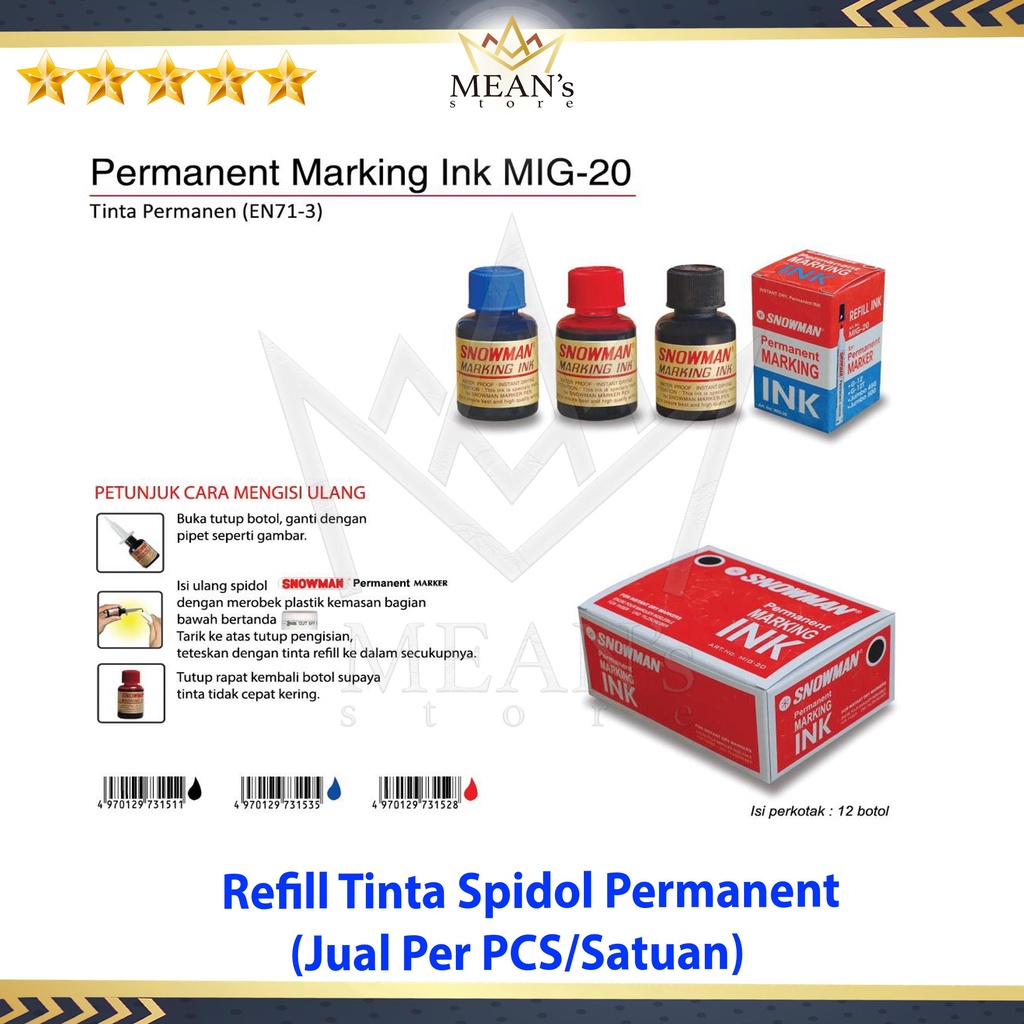 

Tinta Spidol Permanent Snowman MIG-20 / Reffil Ink Marker MIG 20