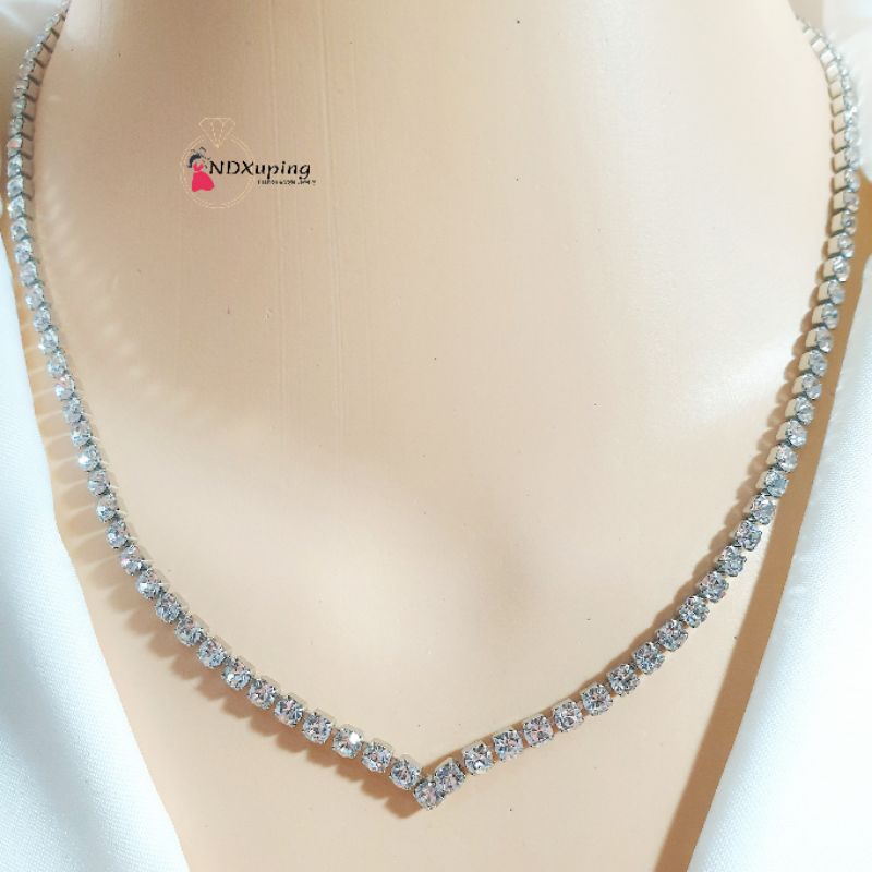 Kalung Full Diamond Silver Permata Titanium Mewah N29122103