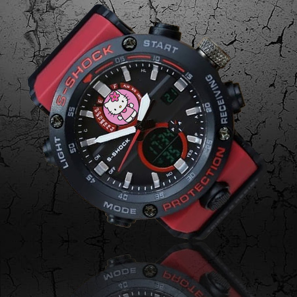 (EXCLUSIVE) Jam Tangan HELLO KITY motif 2 Double Time - Tali Merah