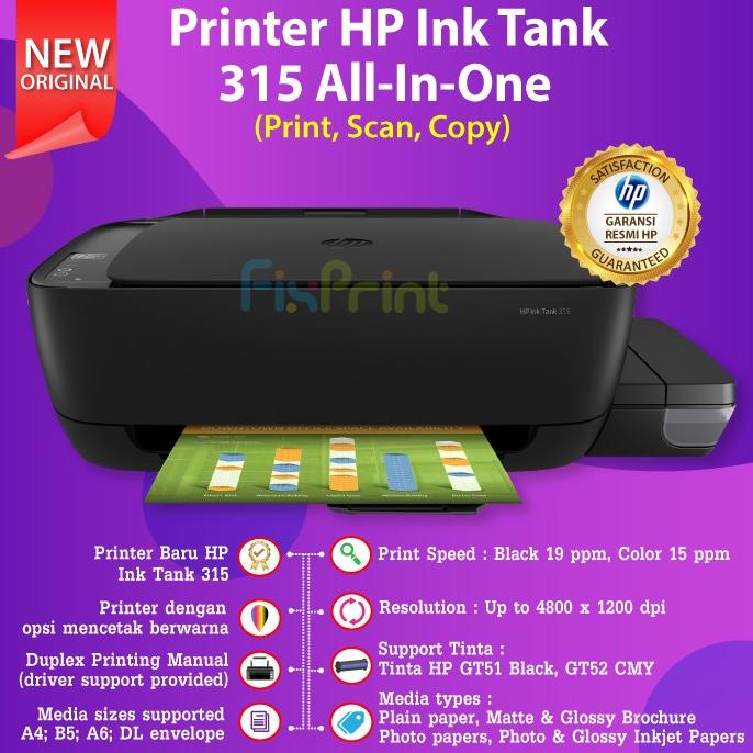 Termantab] Printer HP Ink Tank 315 Print Scan Copy with Tinta Cartridge GT51 GT52
