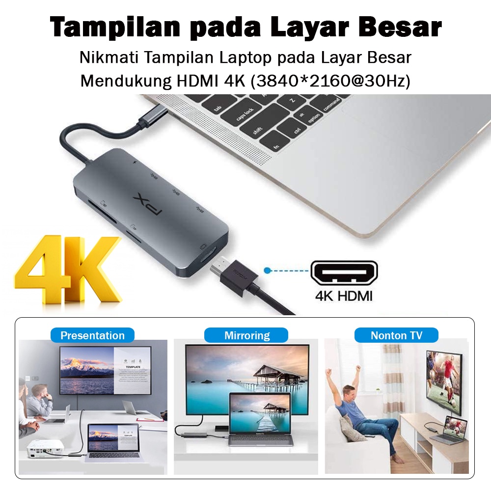 Hub Converter USB Type C Laptop to HDMI Adapter 7in1 PX UCH17