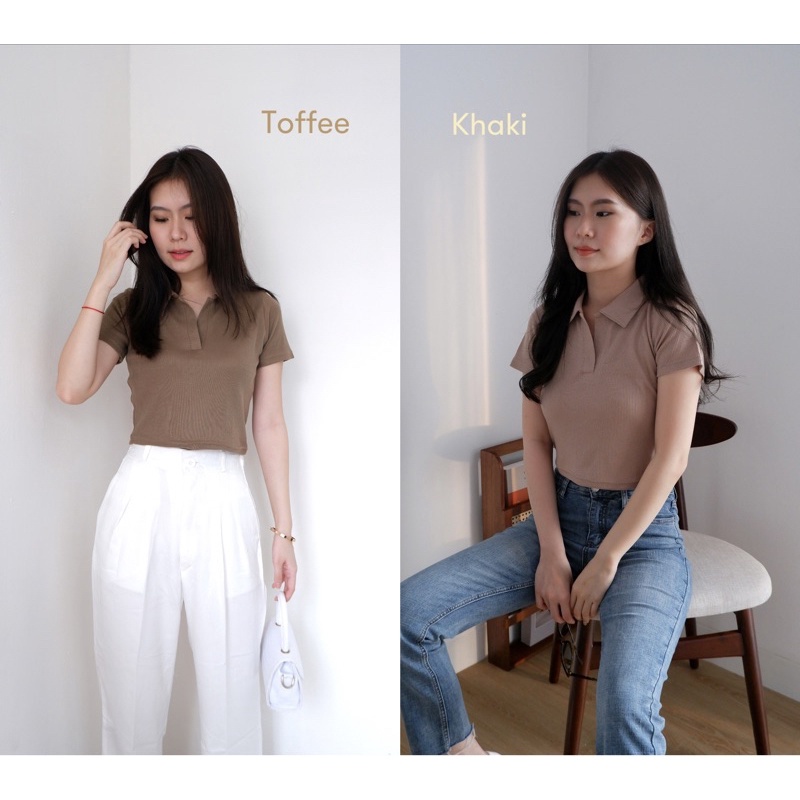 [TAVIA] JIRO KNIT POLO / BAJU CROP WANITA / KAOS CROP WANITA