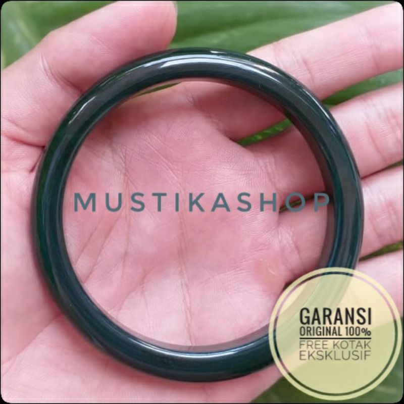 NATURAL TEMBUS SINAR Gelang Asli Batu Giok Ring Manau Hijau Tua
