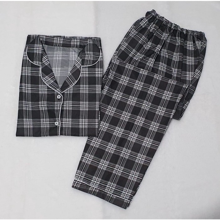 OKHISHOP - CP1 Piyama Pajamas CP Baju Tidur Piyama Wanita Dewasa Setelan CP Motif Trendy Karakter Kotak Guilen-CP Kerlita Hitam