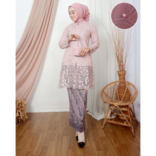 Permata Olshop / Kebaya Tunik Busui Kekinian / Kebaya Seragam Keluarga Tunik / Kebaya Brokat / Kebaya Busui / Wisuda / Setelan Kebaya Modern