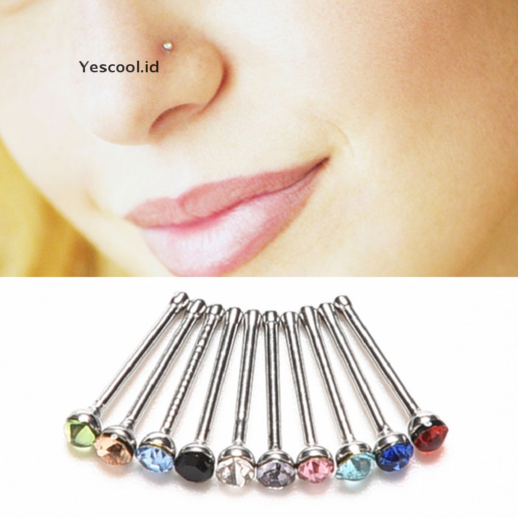 【Yescool】 Chic Crystal Rhinestone Nose Ring Bone Stud Surgical Steel Body Piercing Jewelry .