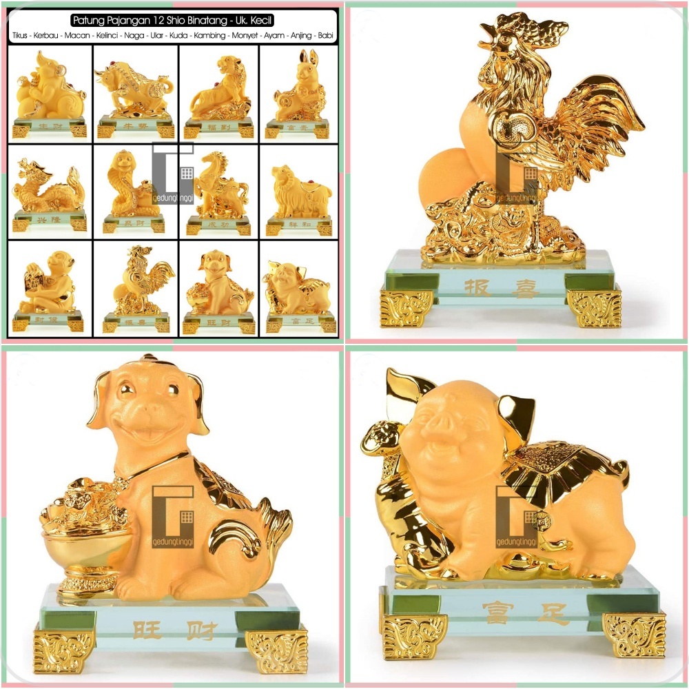 Patung Pajangan Imlek Fengshui 12 Animal Zodiak Bintang Binatang Hewan Rat Ox Tiger Rabbit Dragon Snake Horse Sheep Monkey Rooster Dog Pig Sheshio Shio Sio Tikus Kerbau Harimau Kelinci Naga Ular Kuda Kambing Monyet Ayam Anjing Babi Rejeki Hoki Emas Resin