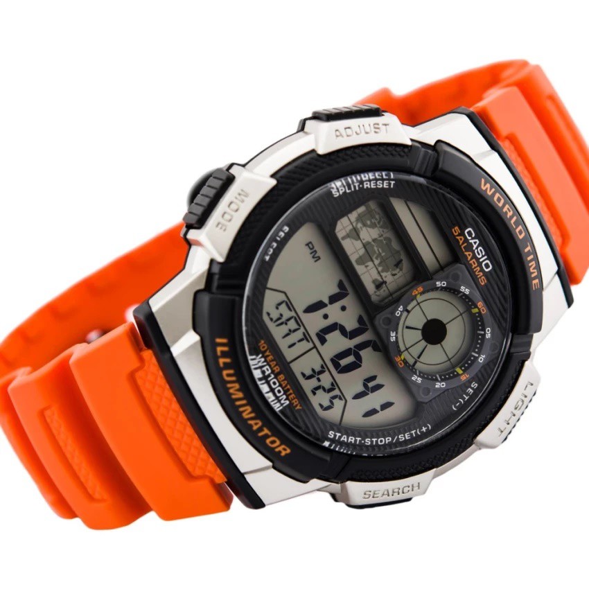 Casio Original AE-1000W-4B / AE1000W-4B Jam Tangan Pria Digital Karet Orange