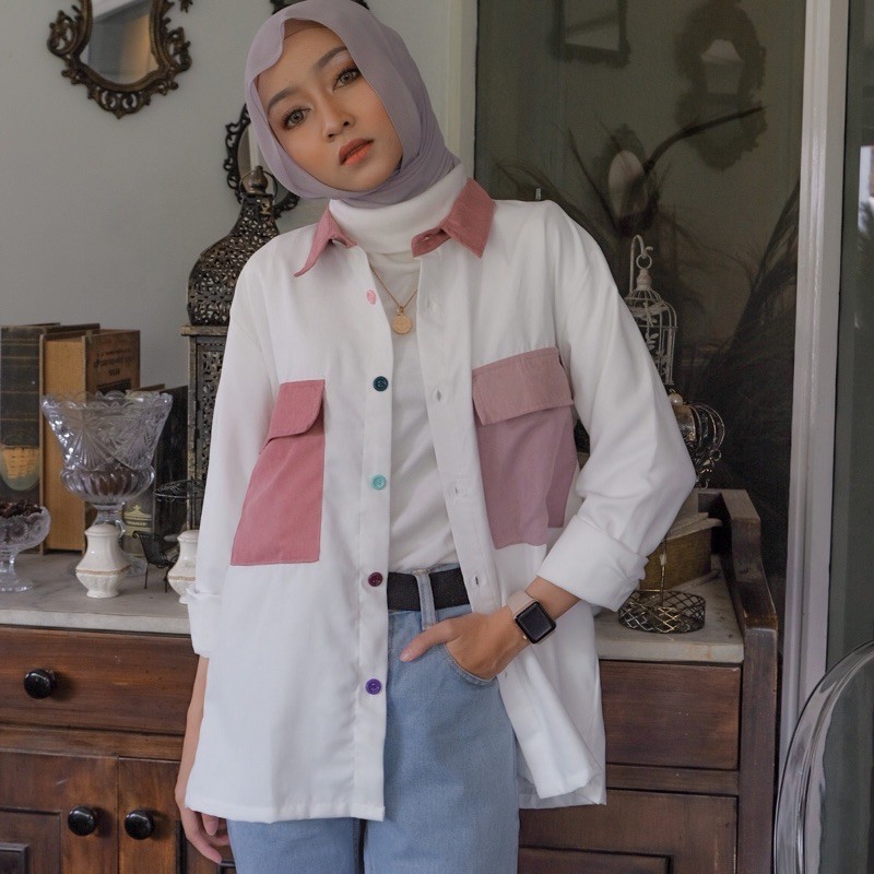 (LAST STOK) ORSA BLOCK COLOR PATTERN SHIRT | KEMEJA WANITA | PATTERN SHIRT-2Clr-DustyUnguLilac