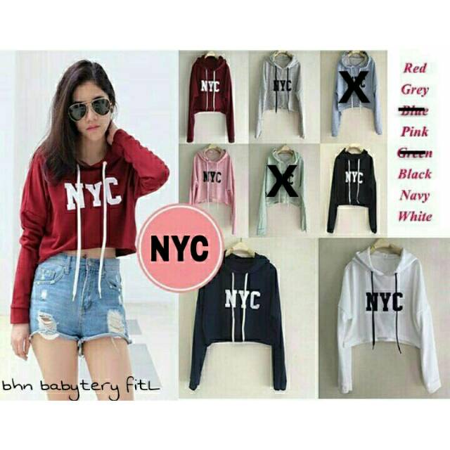 Tq88indonesia Fashion Sweater crop Wanita Terbaru / Switer NYC / Baju topi Kekinian / Ootd