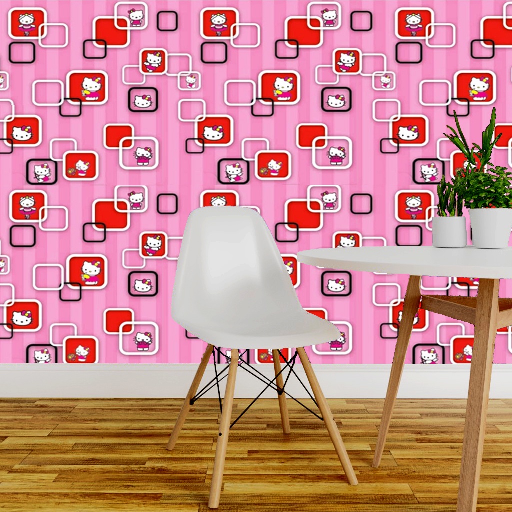 Wallpaper dinding wallpaper stiker wallpaper 3D wallpaper motif karakter wallpaper hello kitty wallstiker PAKET 5 ROLL - 1 roll ukuran 45cm X 9meter