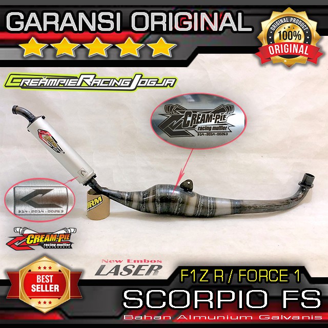Knalpot Creampie F1Z R Fiz R Force 1 tipe Scorpio Kalajengking Standar Plat Almunium Galvanis