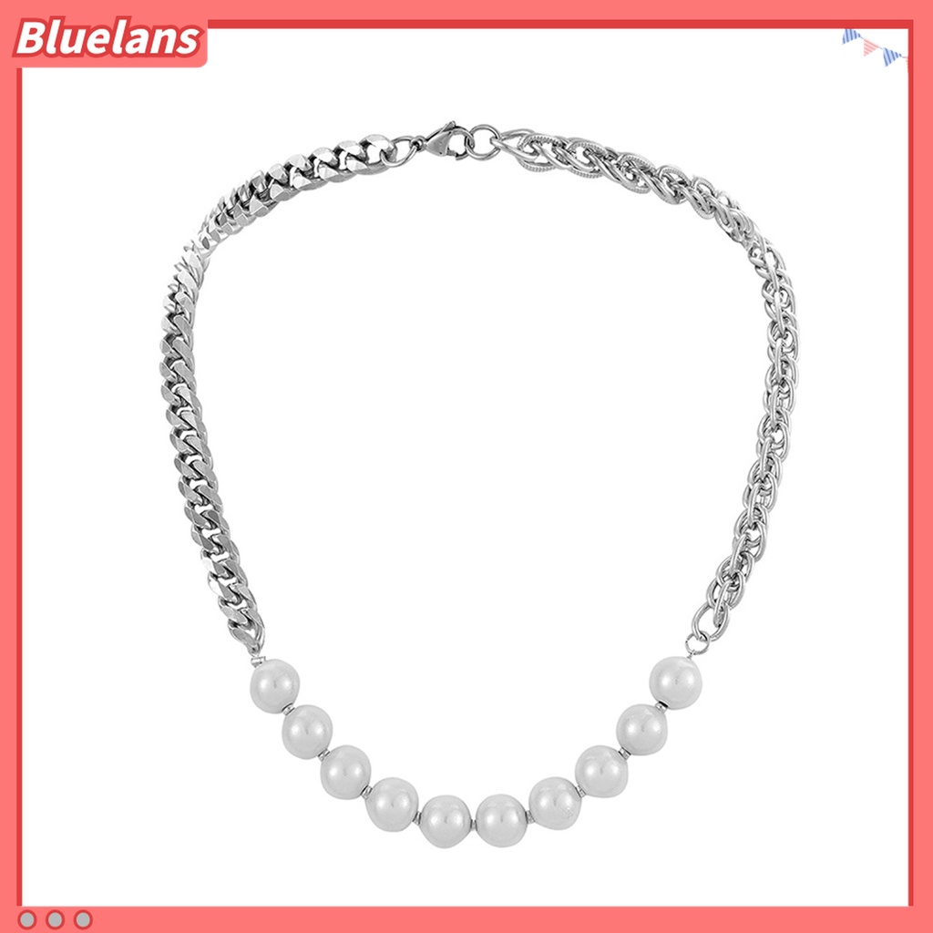 Kalung Choker Bahan Stainless Steel Polished Aksen Mutiara Imitasi Untuk Pria