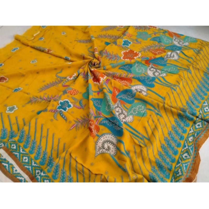 kain batik paris motif enceng gondok warna dasar kuning kunyit