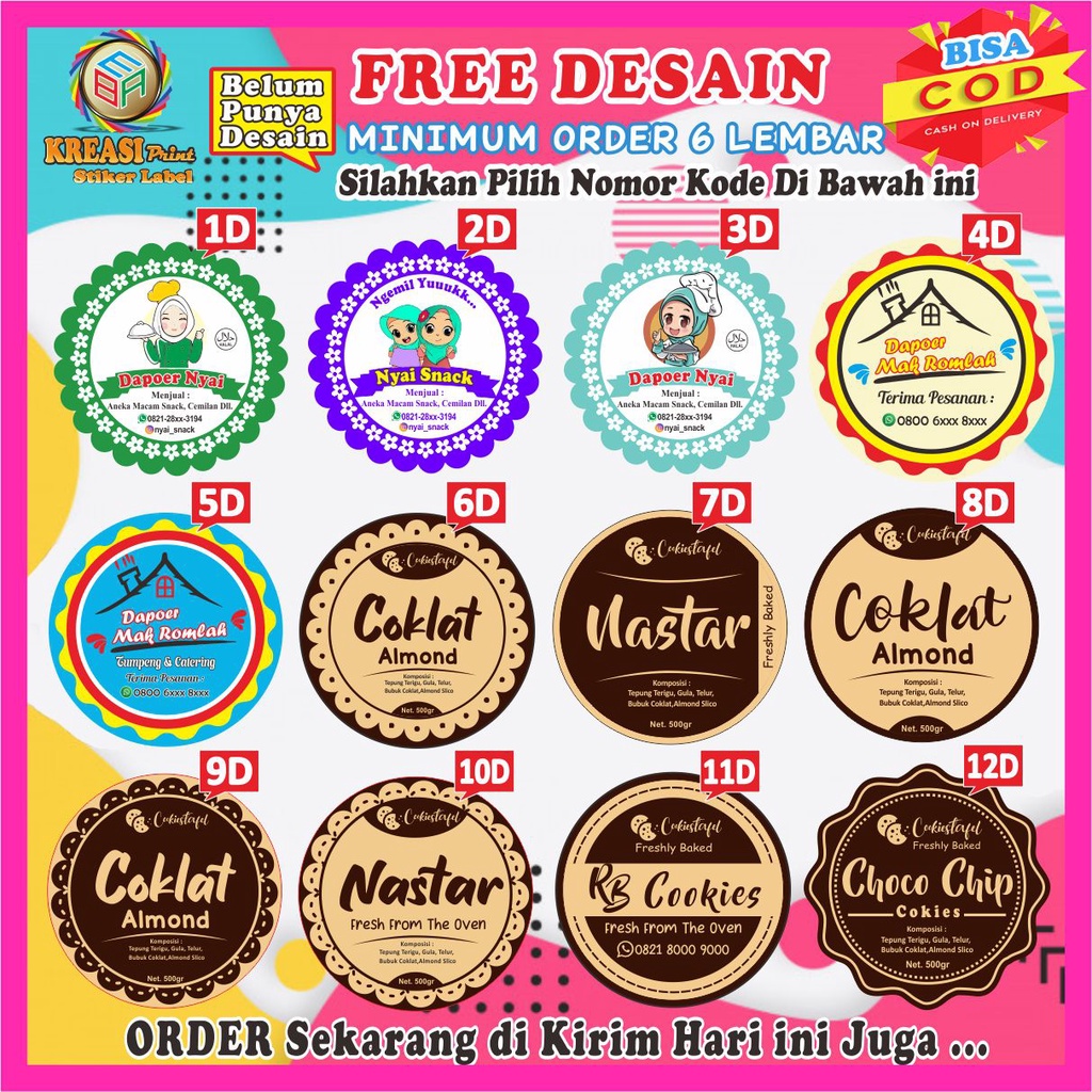 

Cetak Stiker Label Makanan Minuman Produk Kemasan Sticker Kue Snack Ukuran 1 Lembar A3 + Cutting