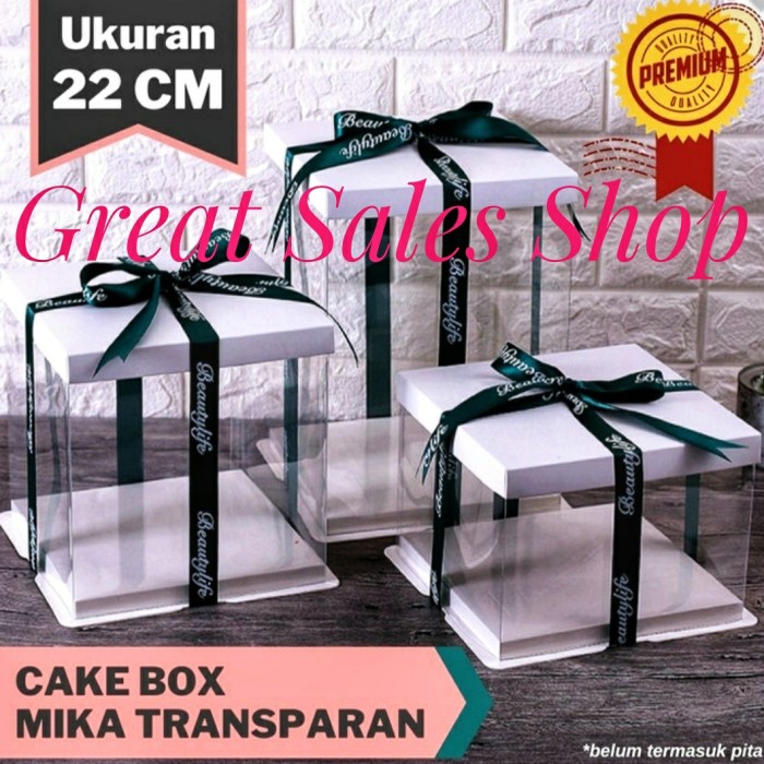 

Ginger- Kotak Kue Transparan Cake Box Mika Dus Kue 22x22 cm - Putih, 22 x 22 x 16 CM