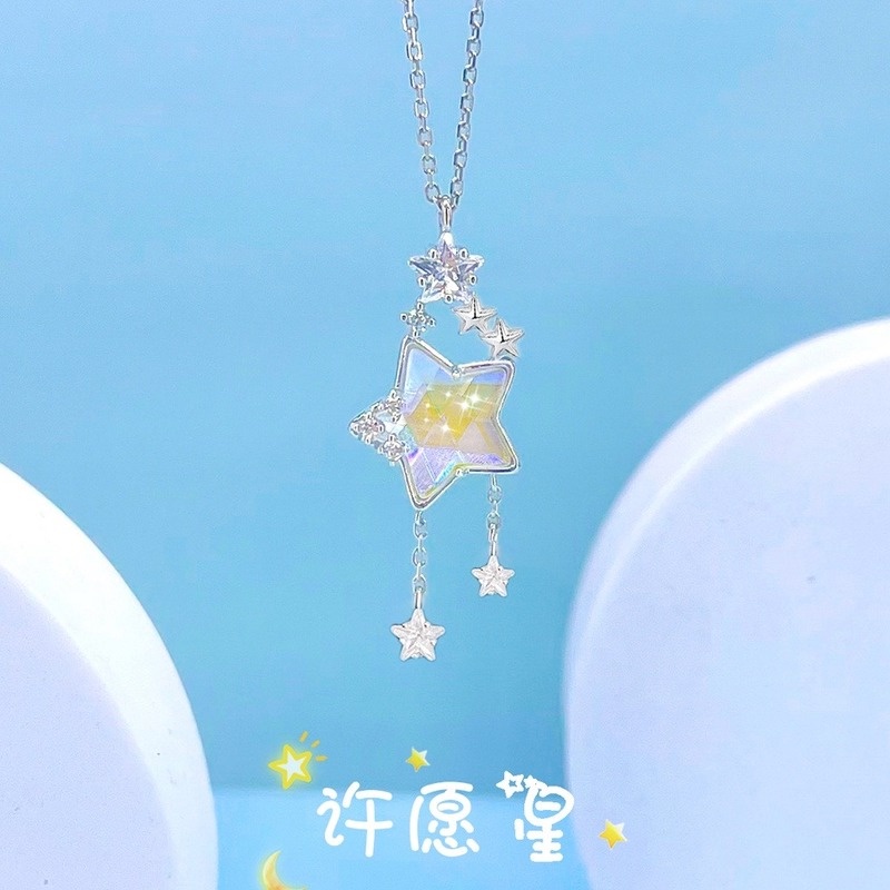 Kalung Rantai Klavikula Desain Bintang Aurora Bahan S925 Silver Gaya Korea Untuk Wanita