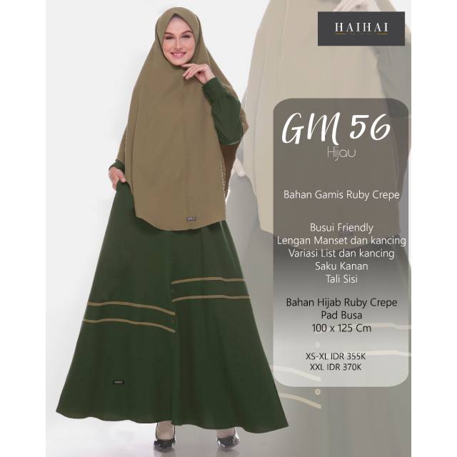 ORIGINAL 100% GAMIS SYAR'I GM 56 BY HAIHAI HIJAU-COKLAT-HITAM