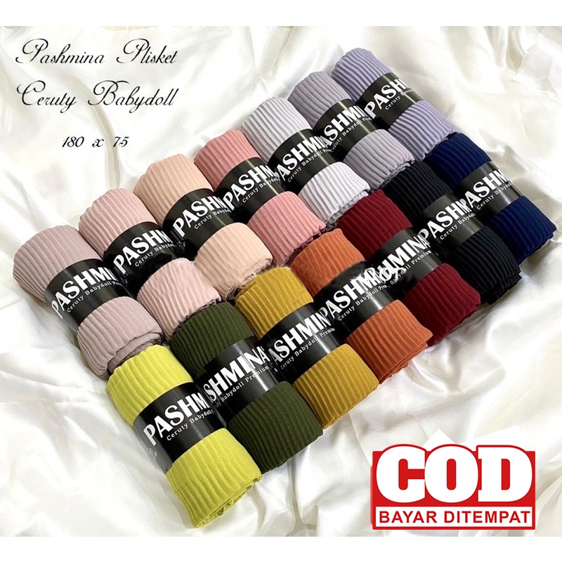 Krudung Pashmina Plisket Ceruty Babydoll / [TANPA PATAHAN] / Pashmina Plisket Sahwl / Pashmina Cerut