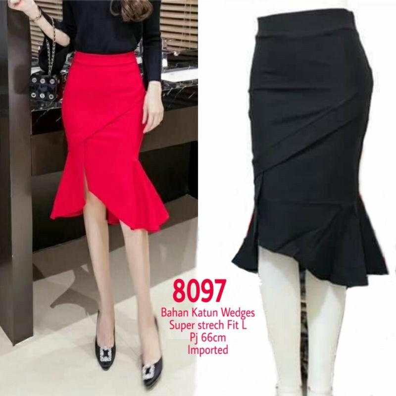 Rok mini midi flare skirt pencil bahan katun stretch fit to L