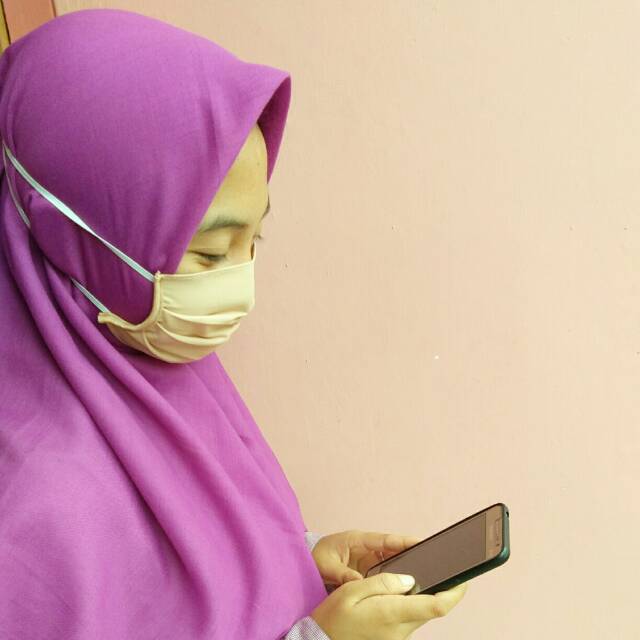 Masker Kain Hijab Tali Karet Headloop (Oxford Grade A) 1 Ply Warna Polos Adem Tebal Grosir Murah