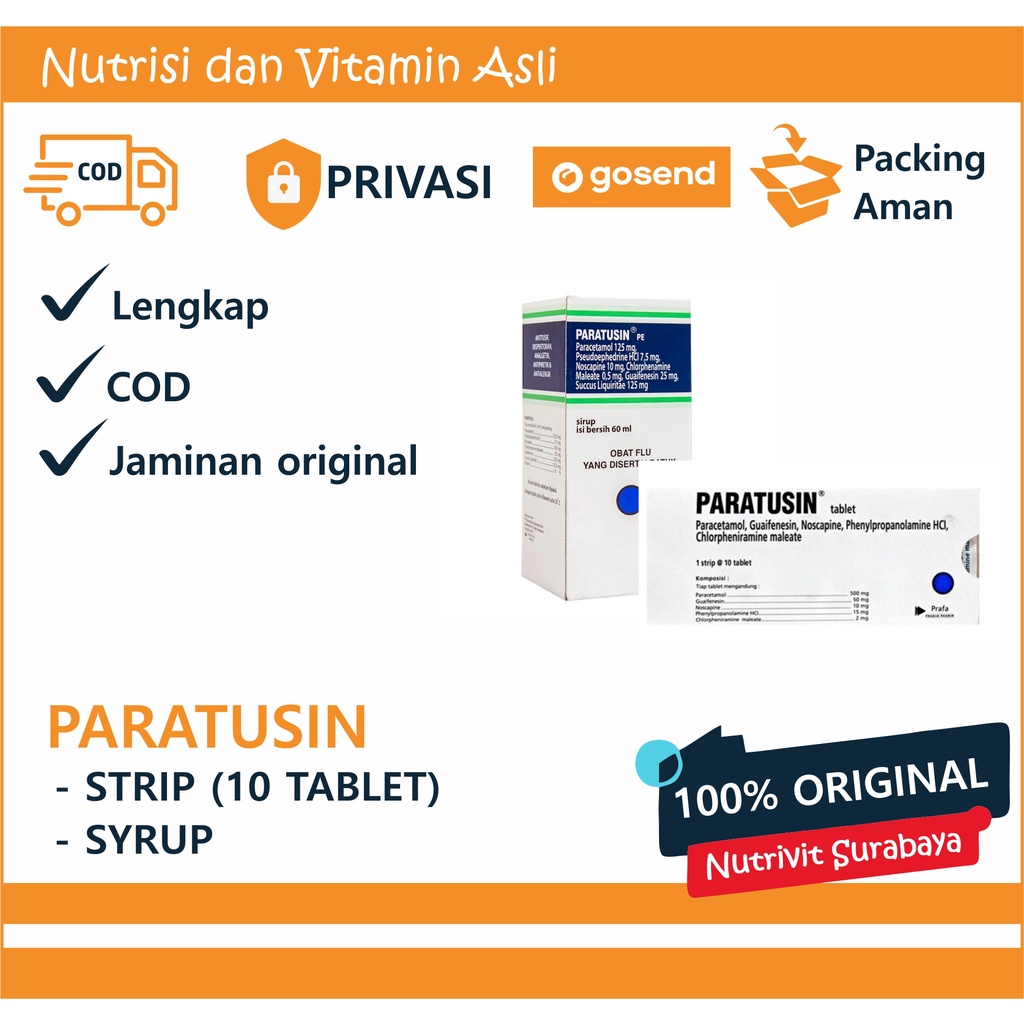 Paratusin meredakan Flu, Pilek, Demam &amp; rasa sakit Sirup 60 Ml / 10 Tablet