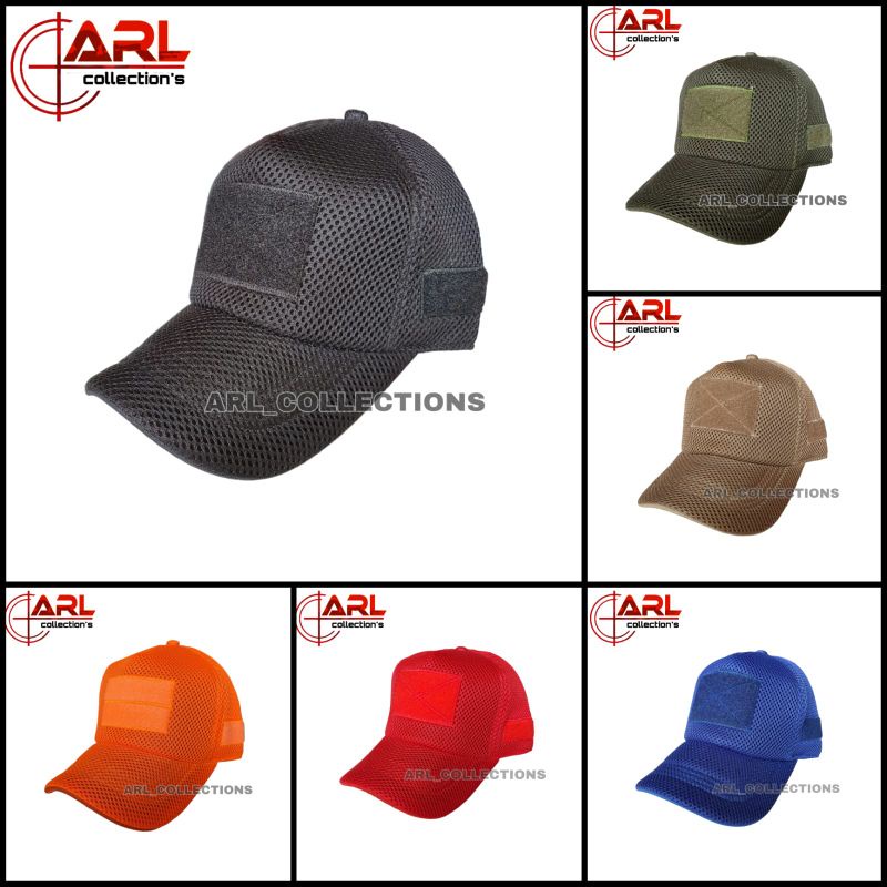 topi double mess polos hitam - hijau army - cream - orange - merah - biru - topi tactical jaring
