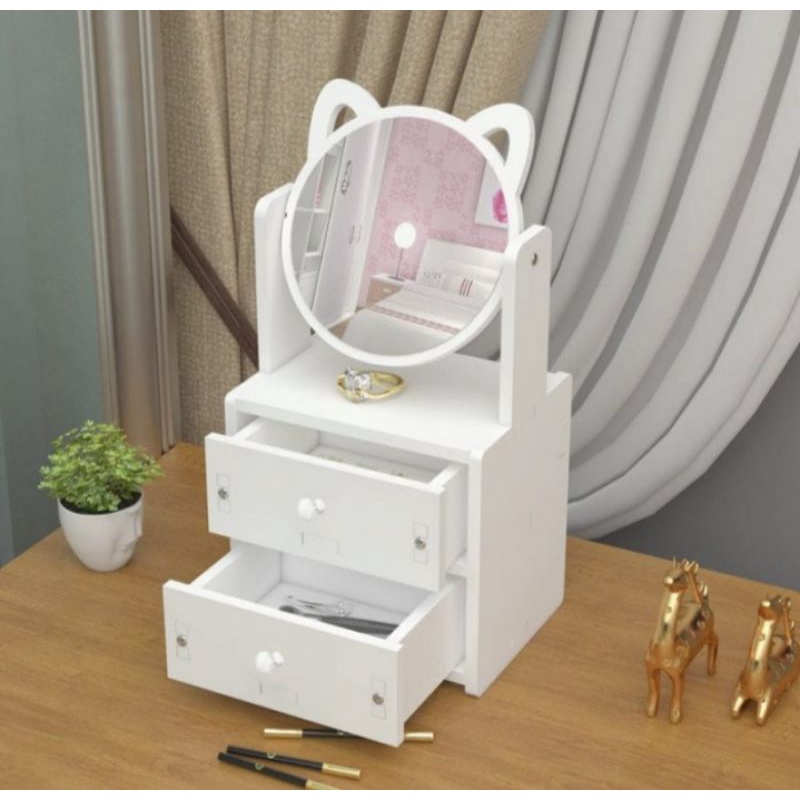 Rak kosmetik make up parfum lipstik bedak Laci kosmetik aksesoris cermin