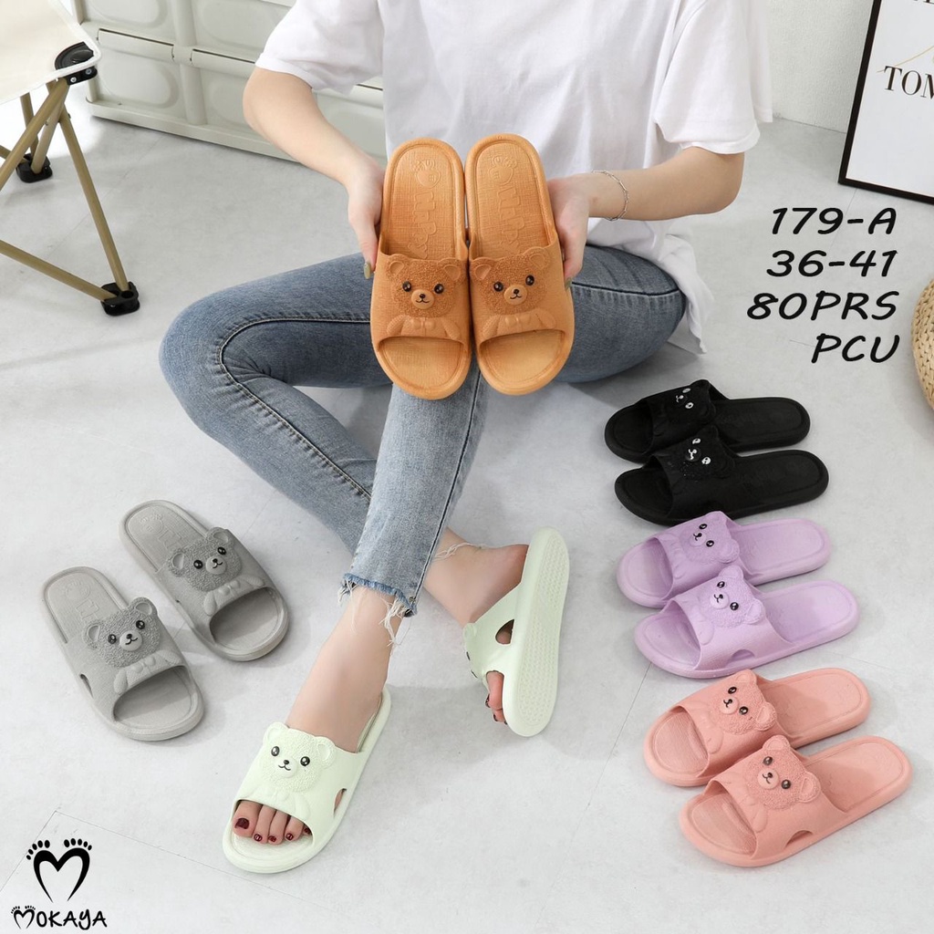 Sandal Slop Rumah Jelly Wanita &amp; Anak Cewek Ban Motif Bear Timbul Sama Warna Super Cute Lucu Cantik Gemesin Import Mokaya / Size 30-41 (179-D/179)
