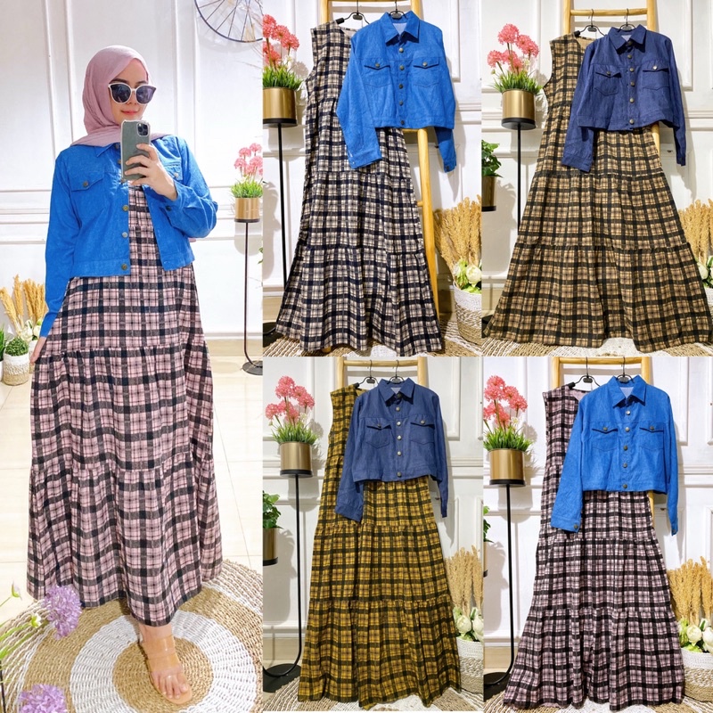 Set Gamis Denim /Gamis jeans/Dress&outer/jaketjeans/rompidenim