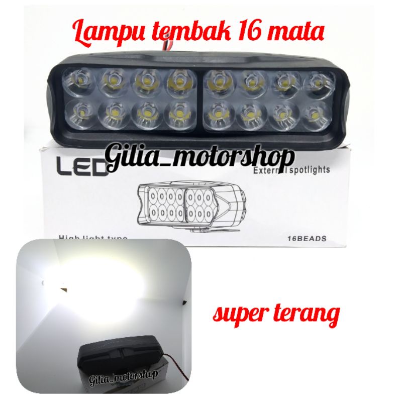 Lampu Tembak Sorot Kotak 16LED Buat Motor Mobil/Lampu Tembak sorot 16 mata nyala terang