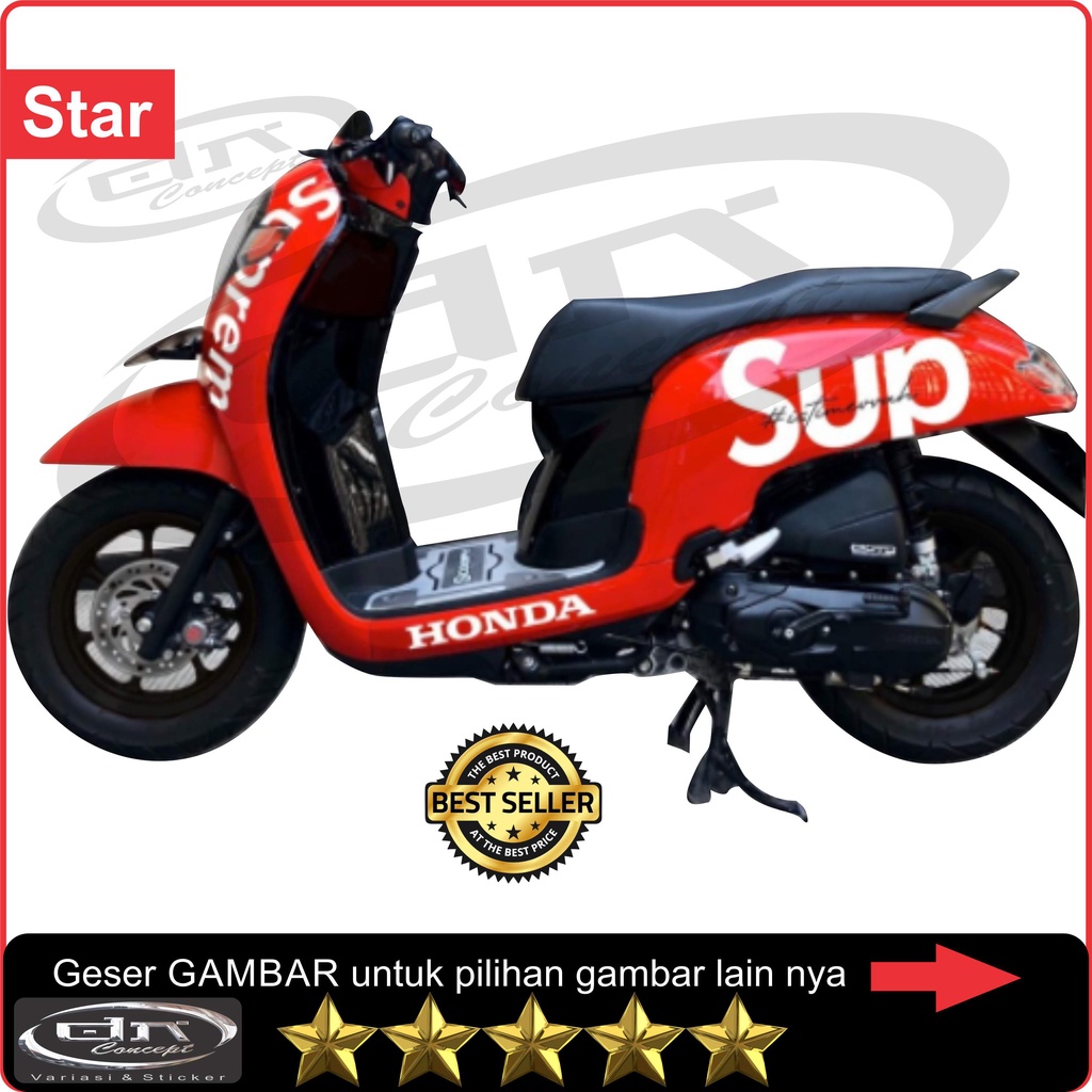 Cutting Sticker Stiker SUPREME Suprem Motor  Scoopy Vespa Set Hologram merah putih gold hitam
