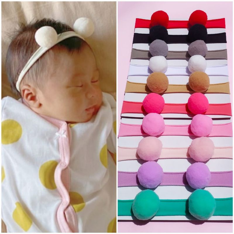 Bandana bayi nylon usa pompom warna warni