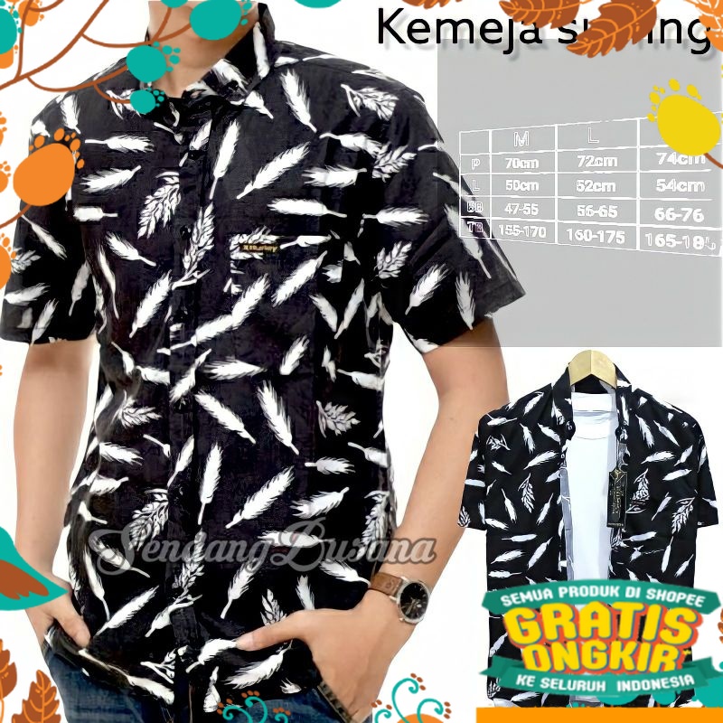 Hitam putih biru merah panjang besar jumbo big size / Kemeja Pria Motif Pantai Baju Distro Surfing M