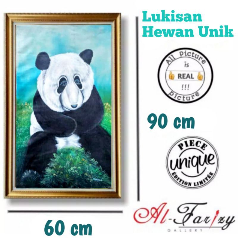 Lukisan Panda &amp; Harimau Unik Minimalis Kanvas Lengkap dengan frem Ukuran 60x90 cm