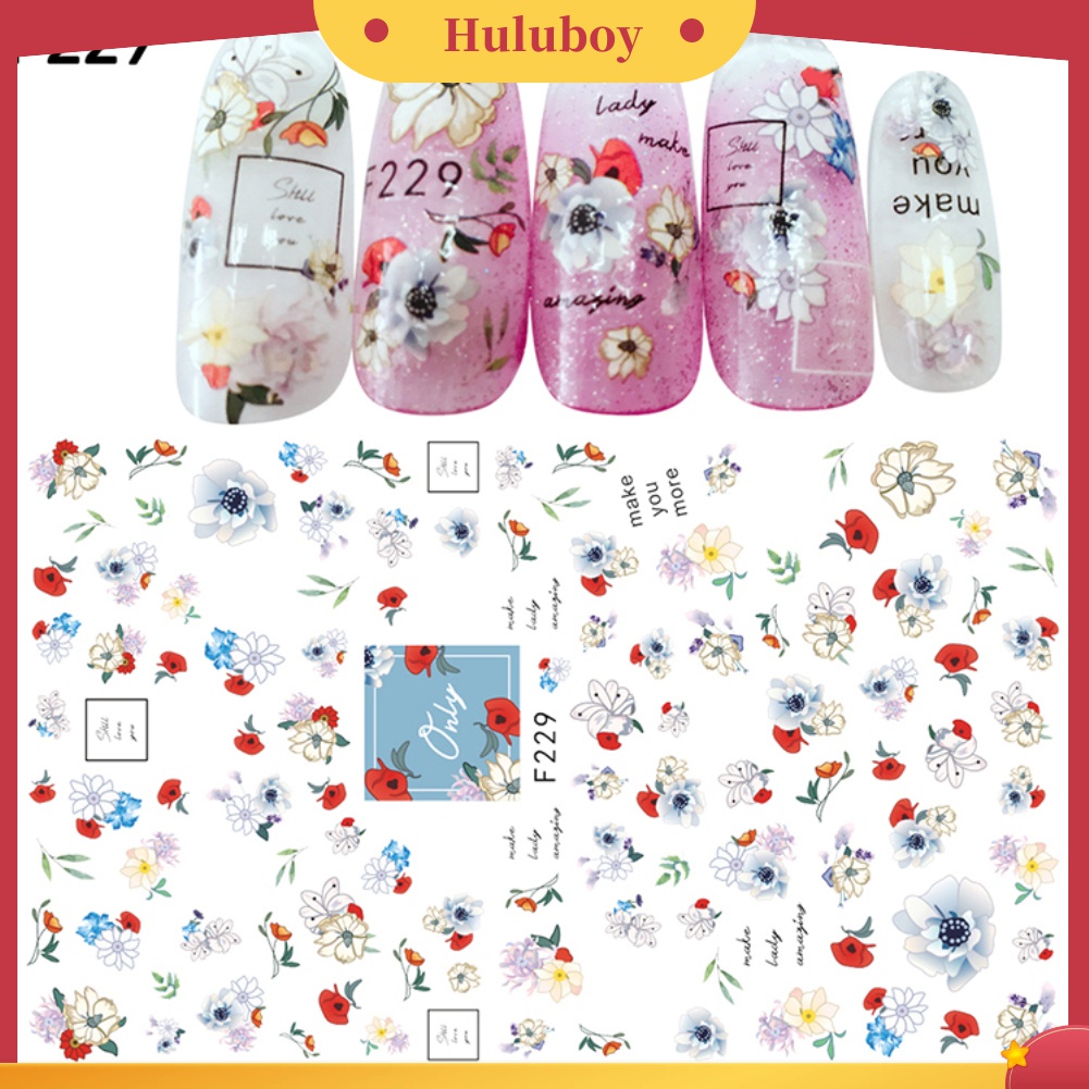 Huluboy Huluboy♡ 1 Lembar Stiker Kuku Desain Bunga Daun Untuk Dekorasi Manicure